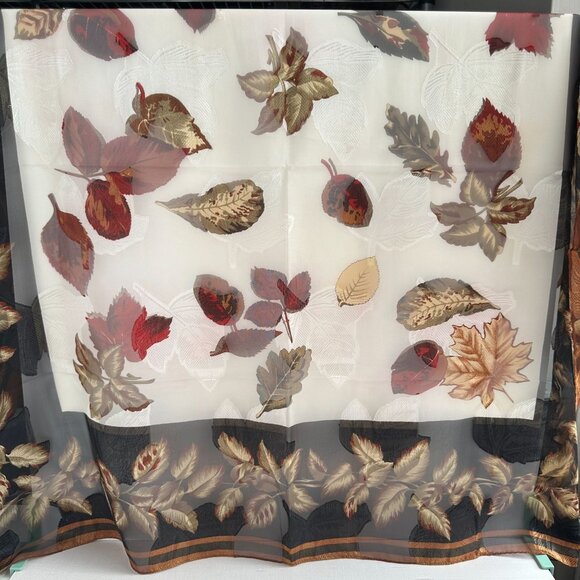 Vintage Liz Claiborne Scarf, 33 x 33 Autumn Leaf Print Square, Sheer Polyester - Picture 9 of 9